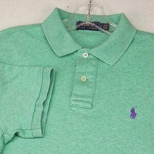 Polo Ralph Lauren Men's Green Heathered Polo Shirt S/P Purple‎ Pony Short Sleeve